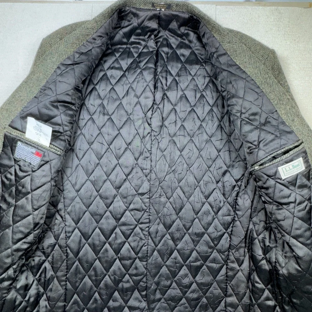 LL‎ Bean Blazer Mens Large Regular Green Wool Herringbone Thinsulate USA Made